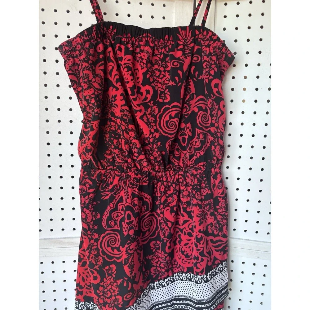 Express Mini Dress Spaghetti Strap Wrap‎ Red Black Geo Print Women's M